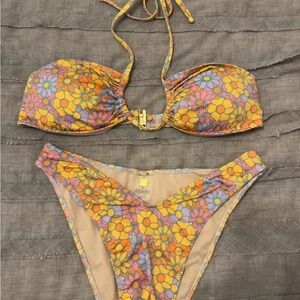 Floral Bikini Set - Yellow and Pink